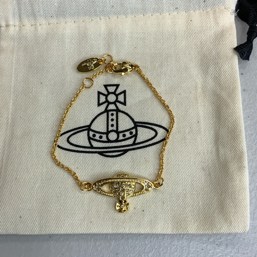 Vivienne Westwood Gold Orb Chain Bracelet with Crystal Accents